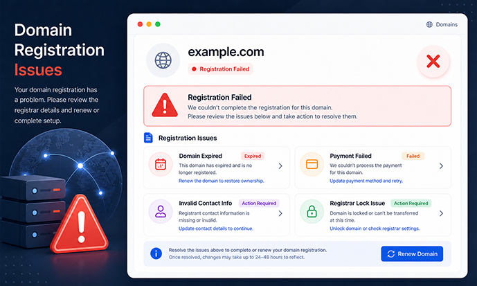Domain registration issue screenshot