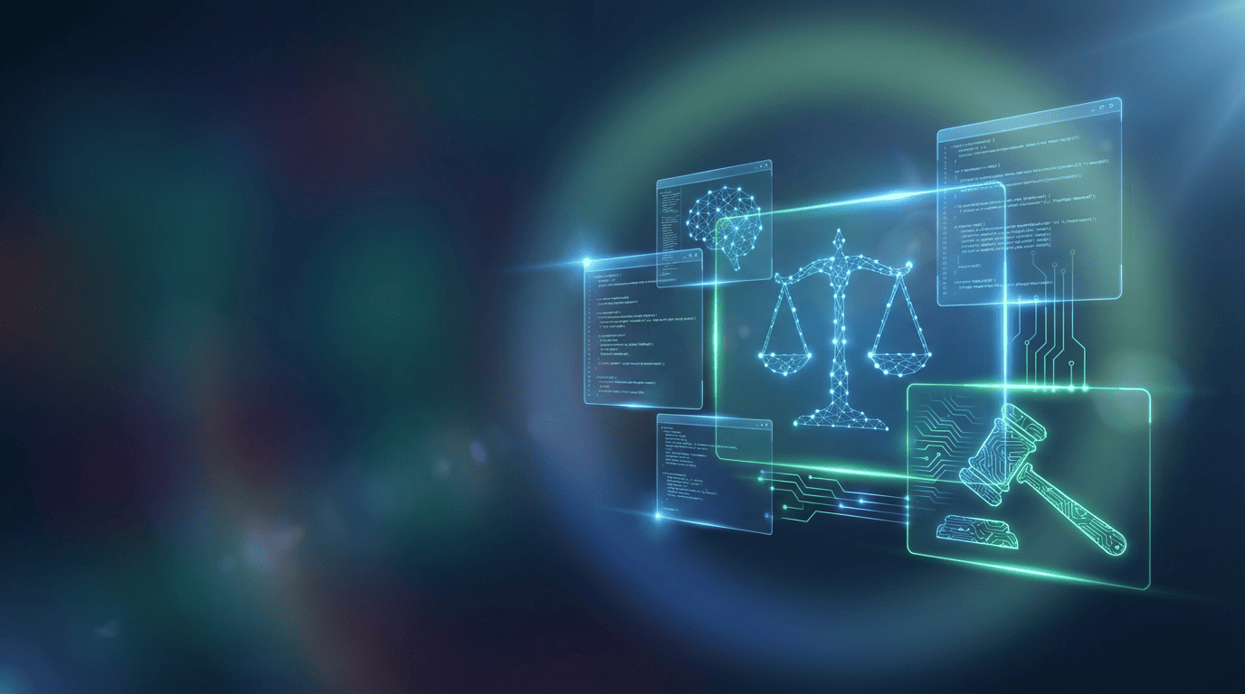 Law firm AI visibility hero image showing a modern, high-trust legal brand being recommended by AI assistants