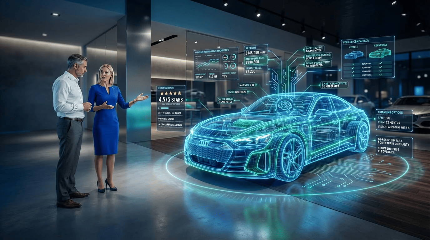 AI visibility report call-to-action image for auto dealerships emphasizing trust, transparency, and being recommended first by AI assistants