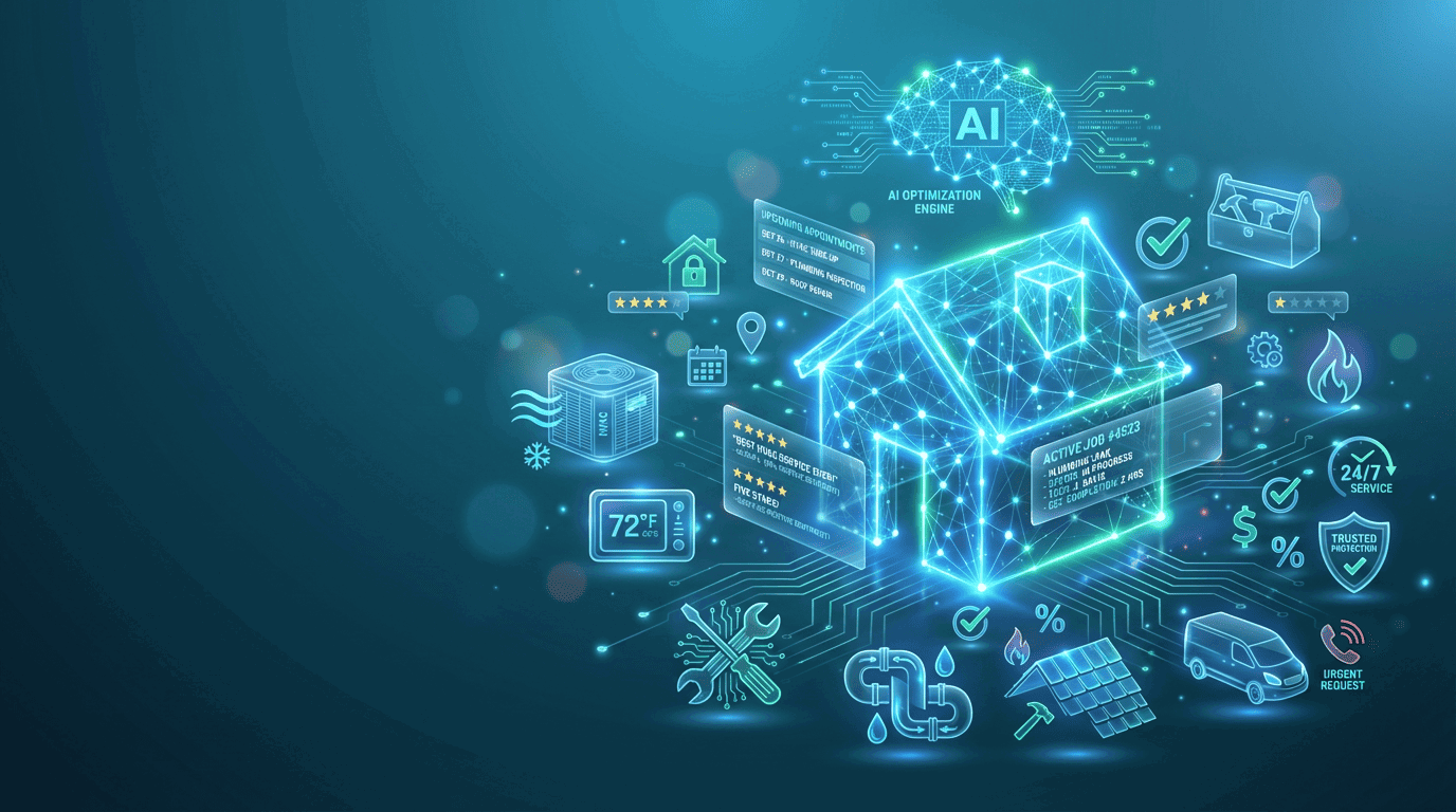 Home services AI visibility hero image showing a trusted local contractor being recommended first by AI assistants