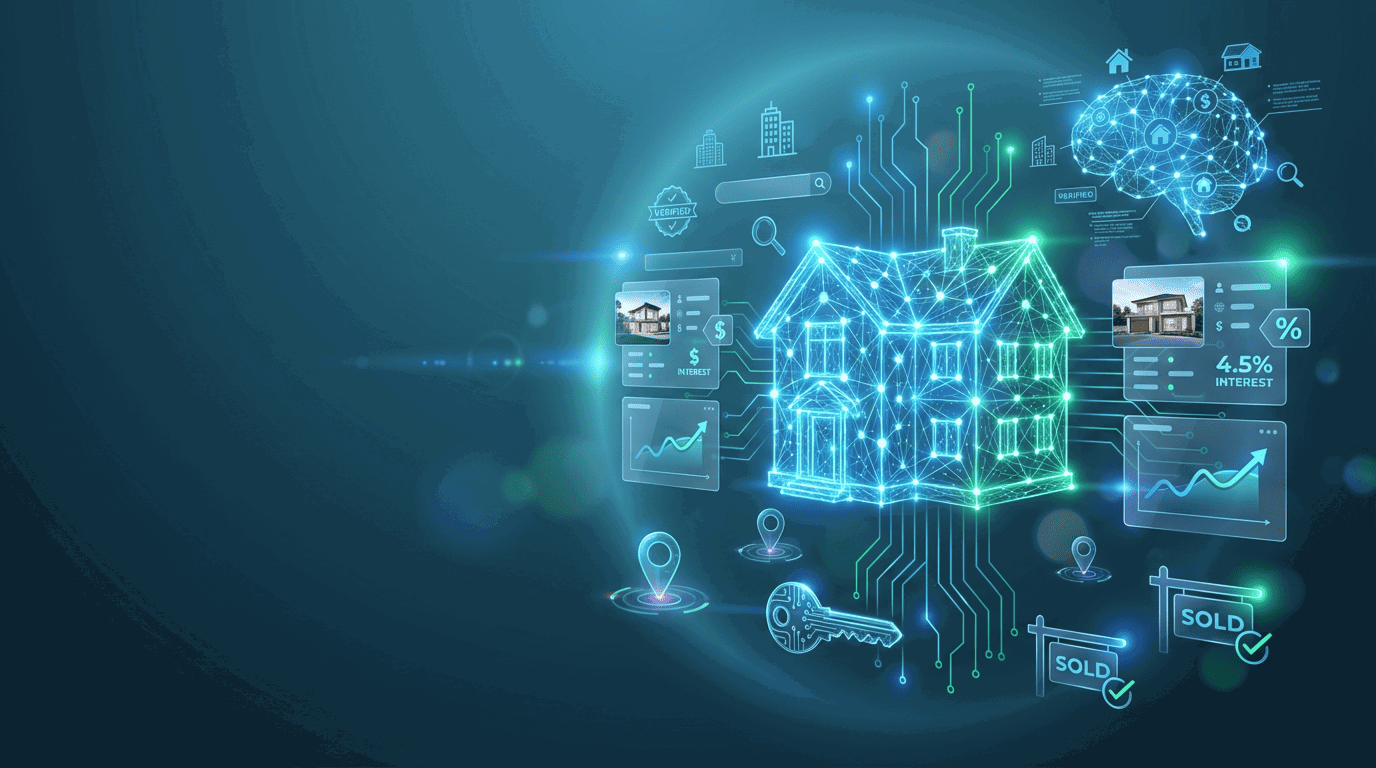 Real estate AI visibility hero image showing a modern, high-trust agent brand being recommended first by AI assistants