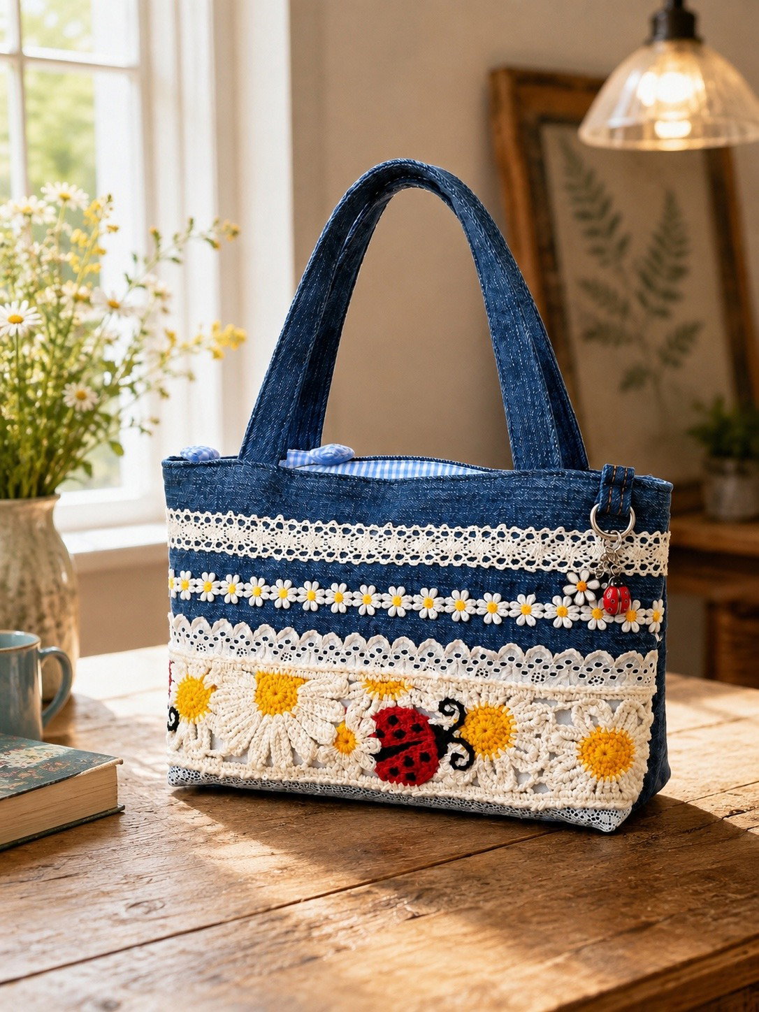 Cacklebury handmade floral denim bag
