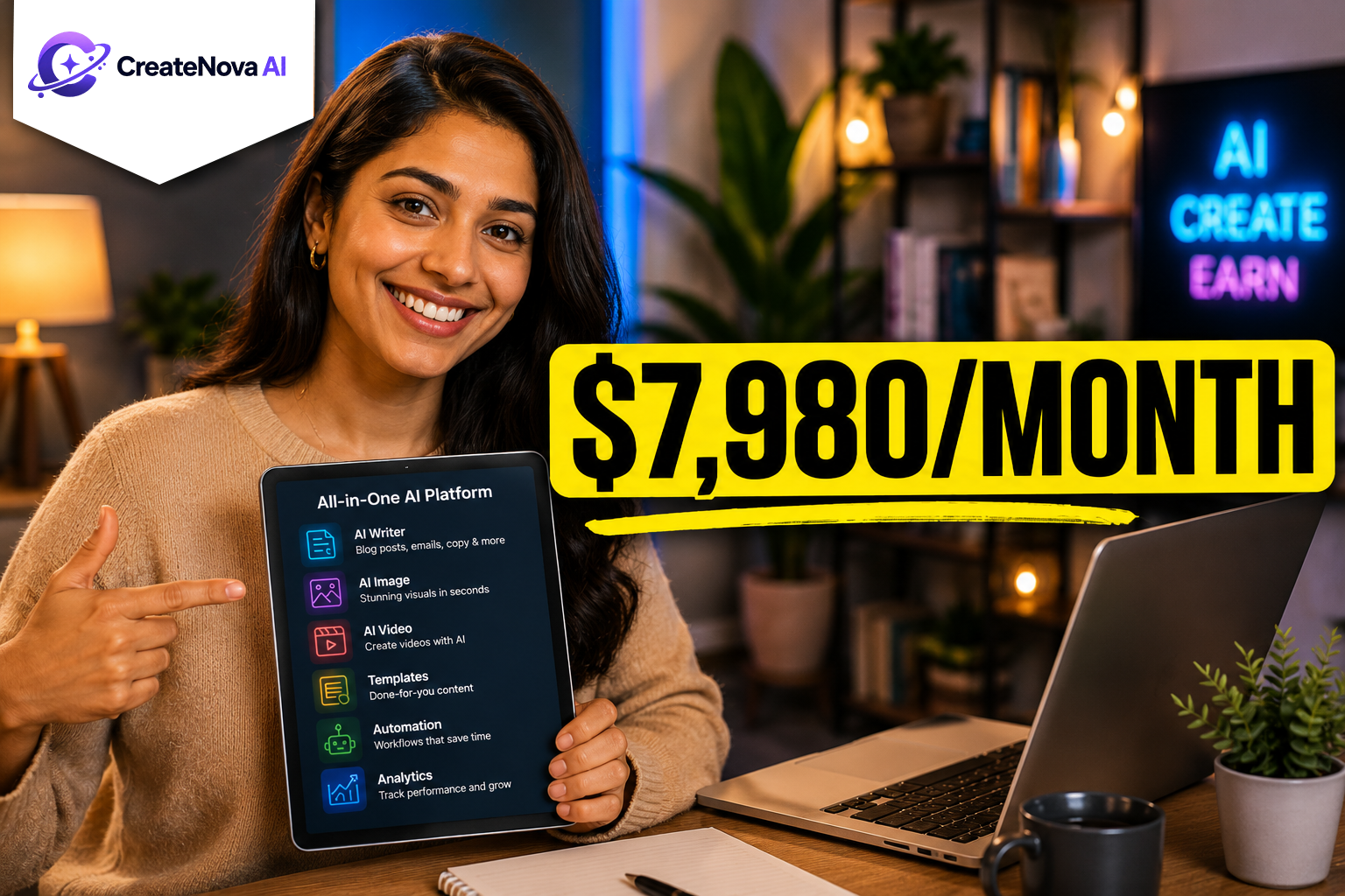 Priya using CreateNova AI - $7,980 per month