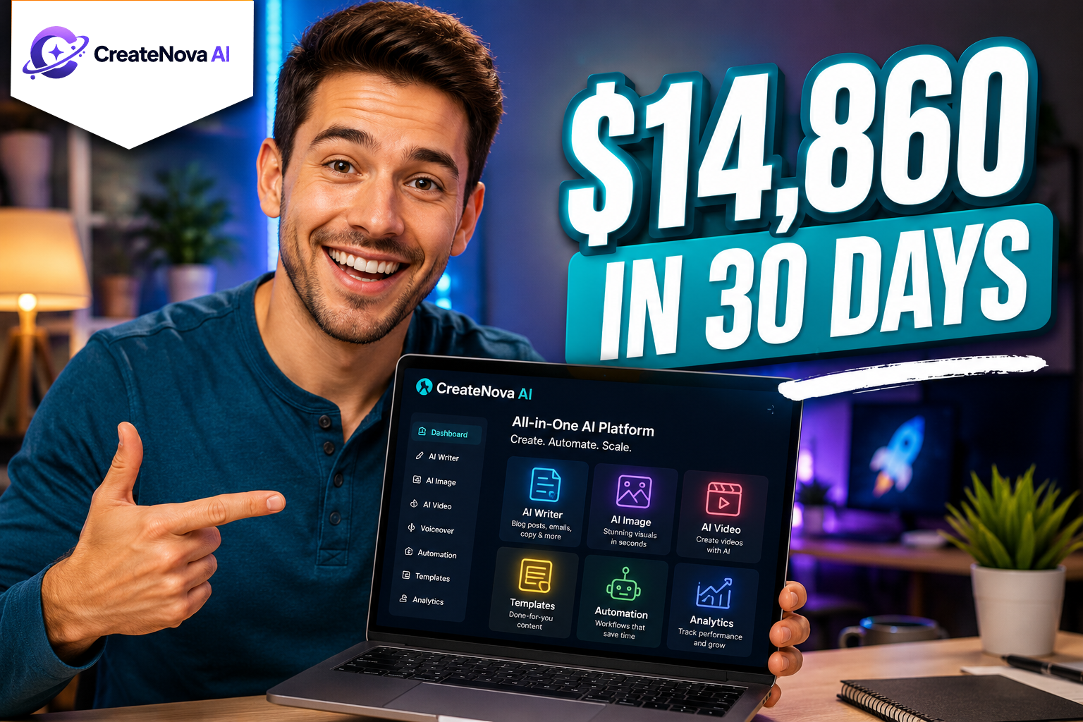 Daniel using CreateNova AI - $14,860 in 30 days