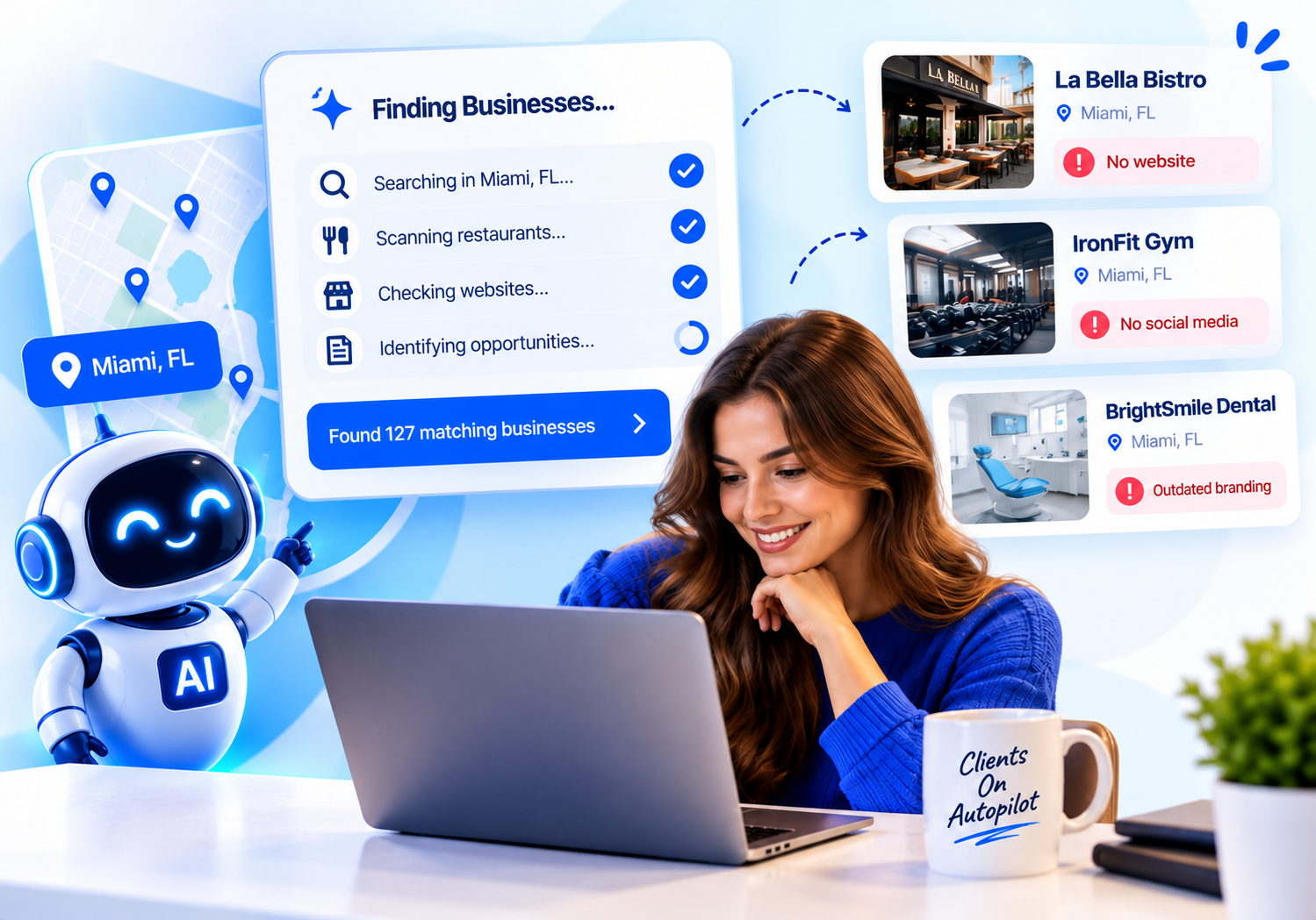 AstrAI finding Miami businesses with no website, no social media or outdated branding