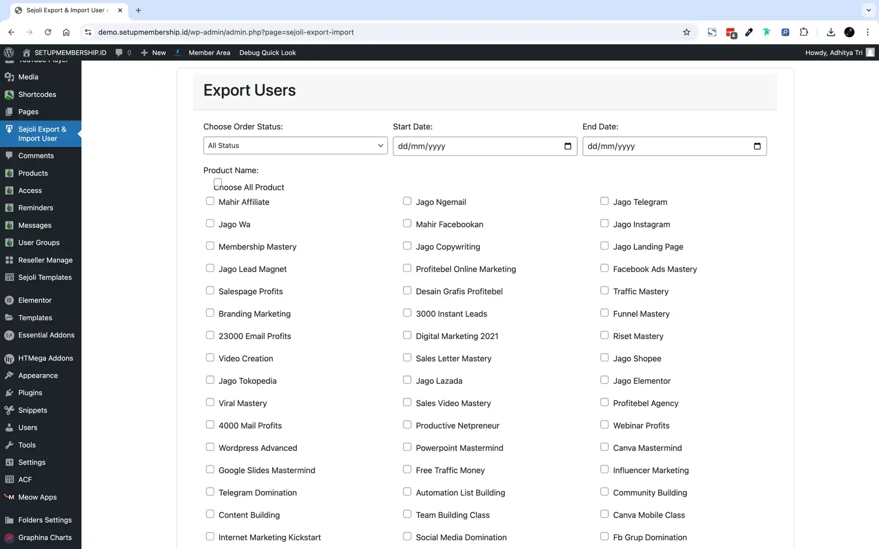 30. CUSTOM ADD ONS SEJOLI - EXPORT IMPORT USER