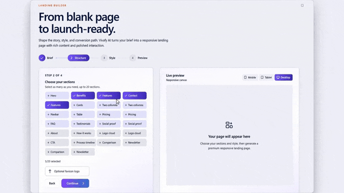 Landing page builder preview