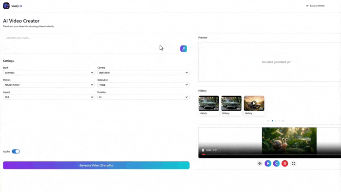 AI video generation preview