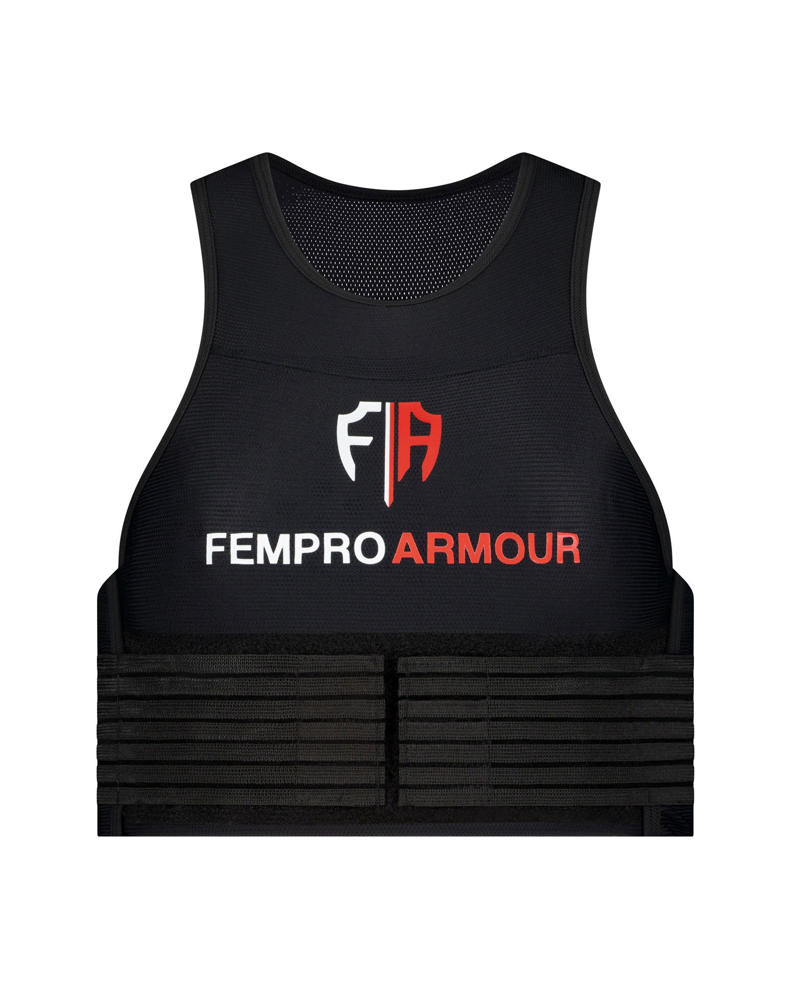 Front view of sports armour photographed in a Brisbane studio, highlighting design, protection features, and material details