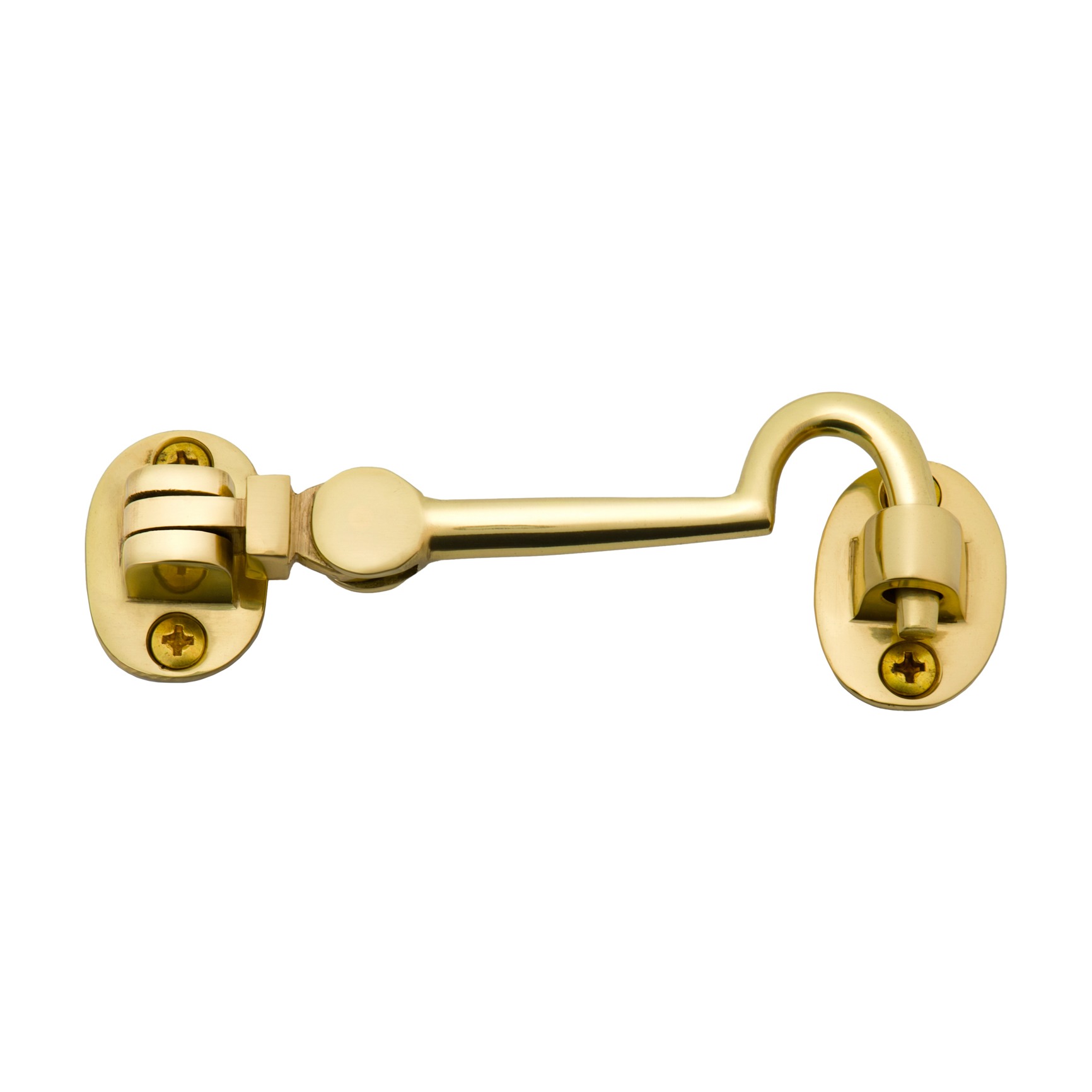 Studio product photo of a polished brass cabin hook shown from an angle, photographed in Brisbane by VERAS Studio