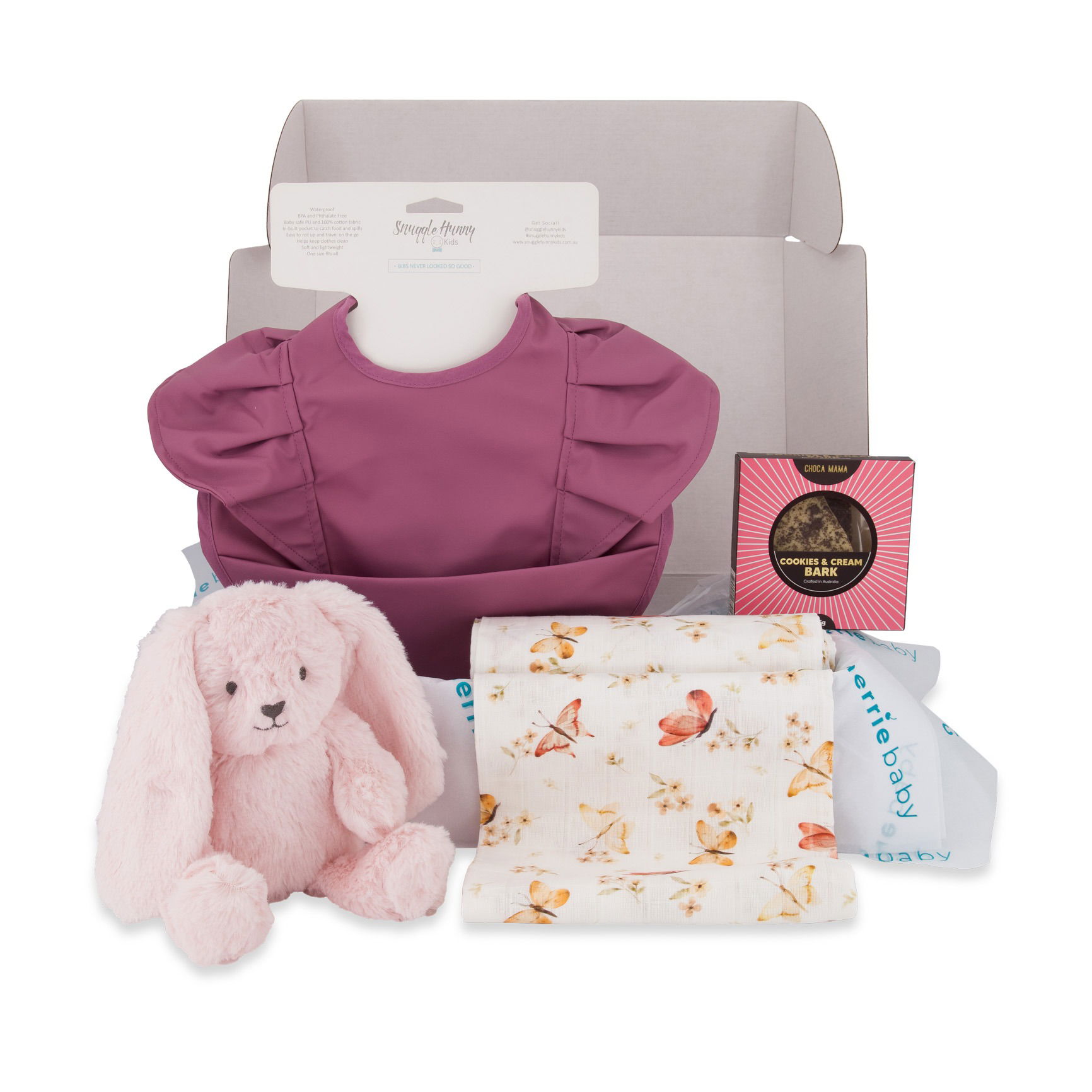 Baby gift set captured in a Brisbane studio, featuring a soft blanket and comforting plush toy.