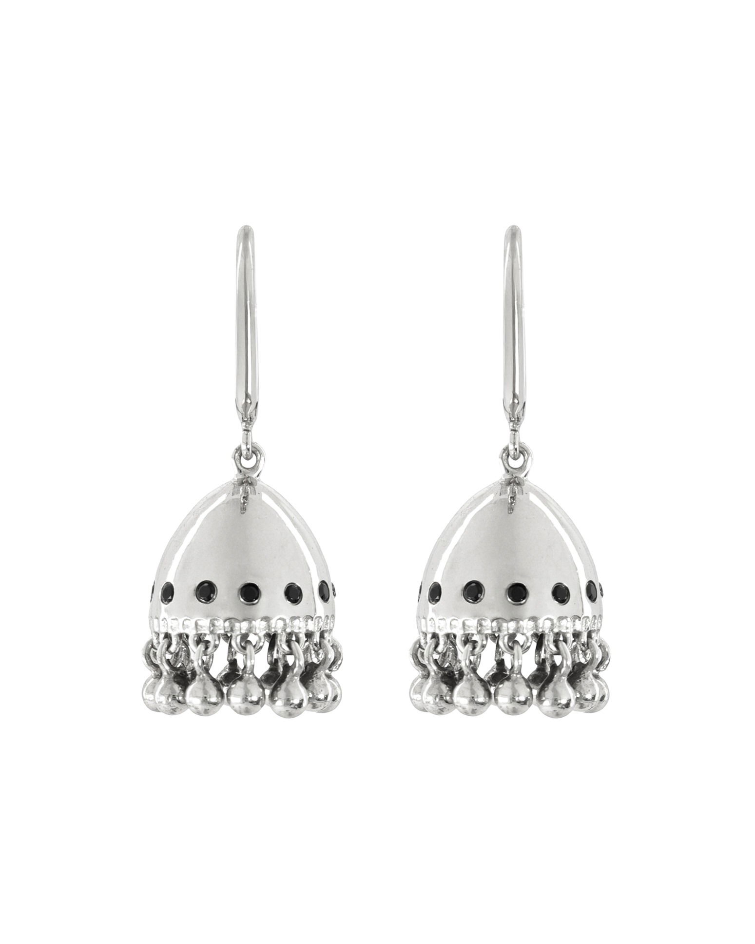 Front view of silver earrings photographed on white background at VERAS Studio Brisbane