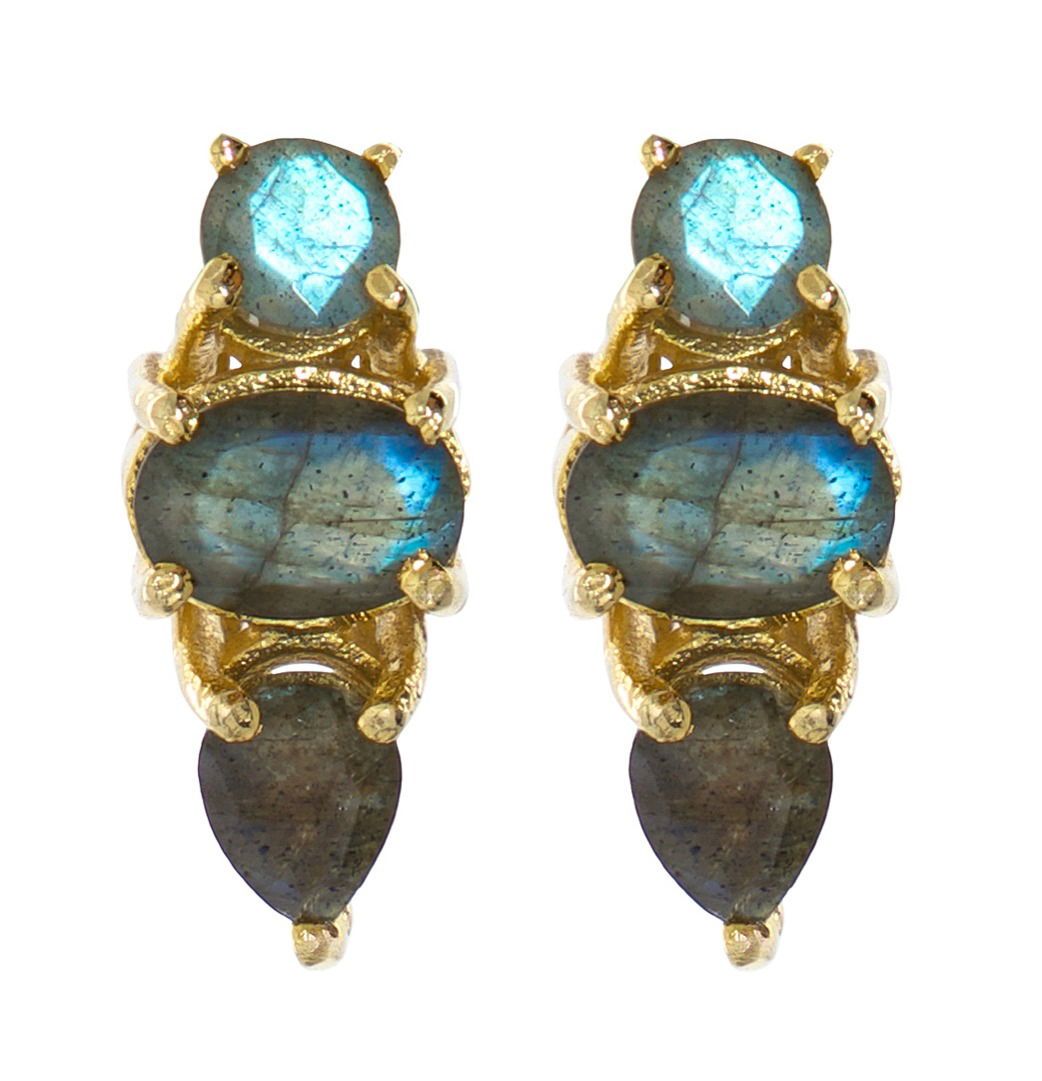 Detail of gold earrings showing texture and finish photographed in Brisbane studio