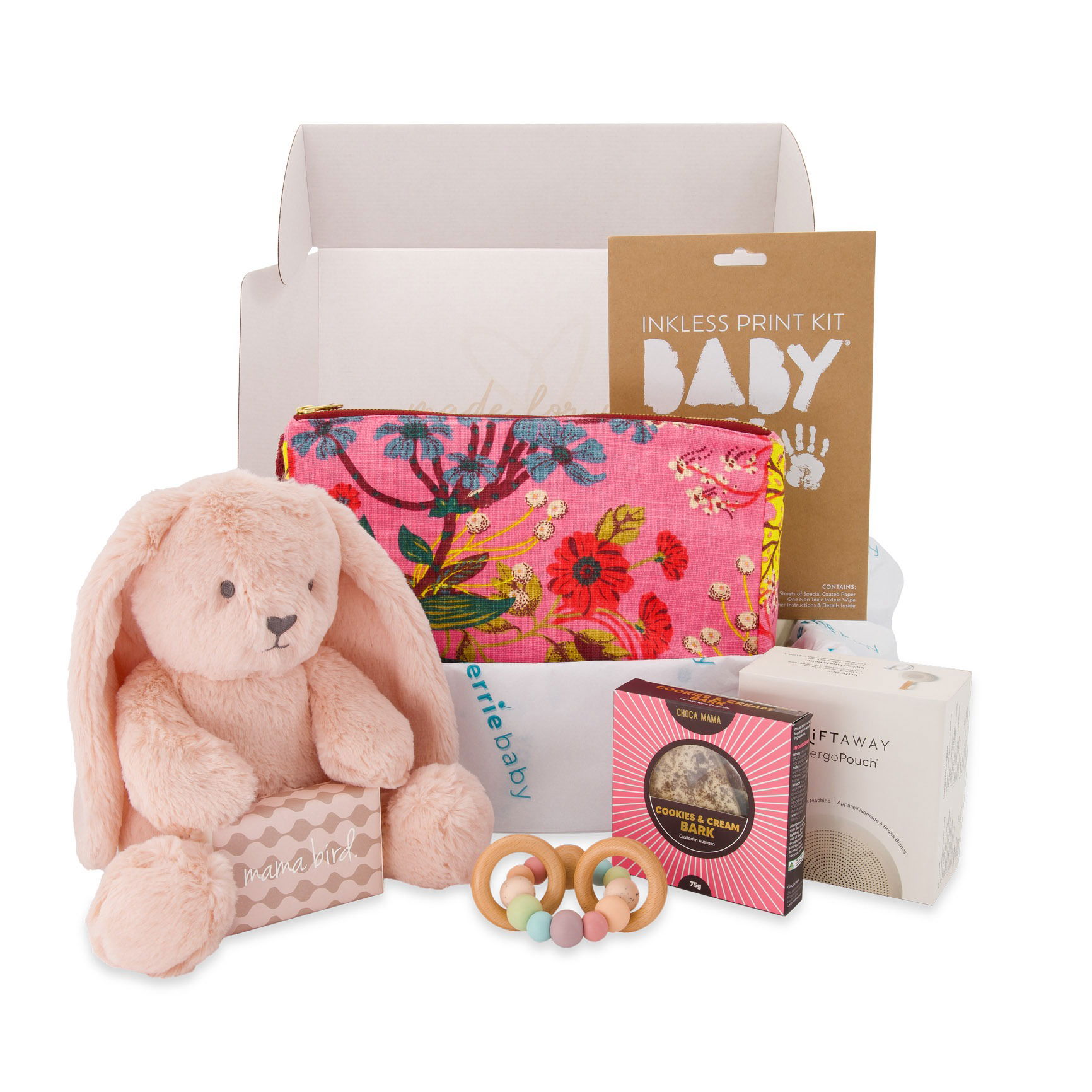 Curated baby gift set photographed in Brisbane, highlighting cozy items and coordinated presentation.