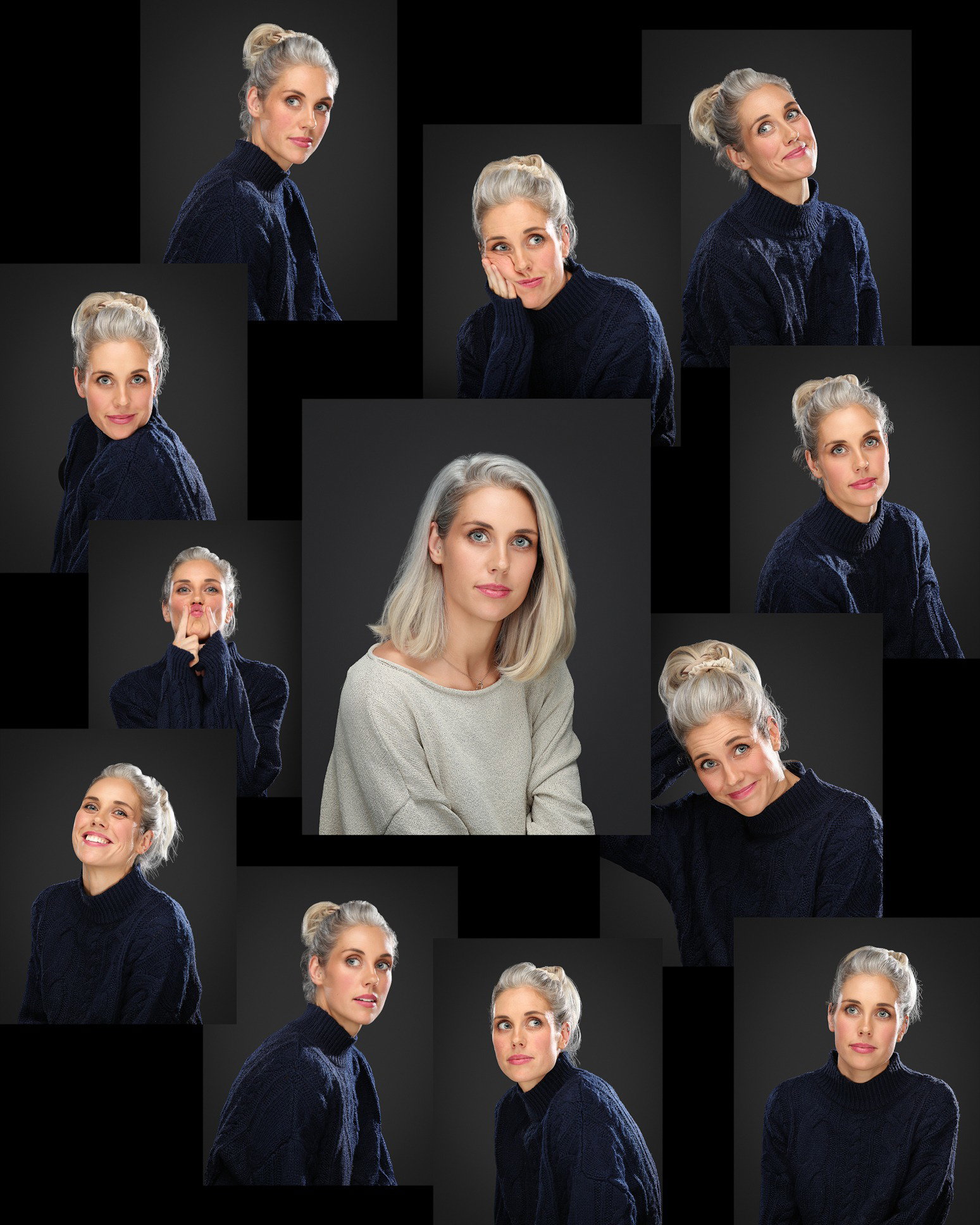 Actor demonstrating emotional range during professional acting headshot session in Brisbane studio under guided direction.