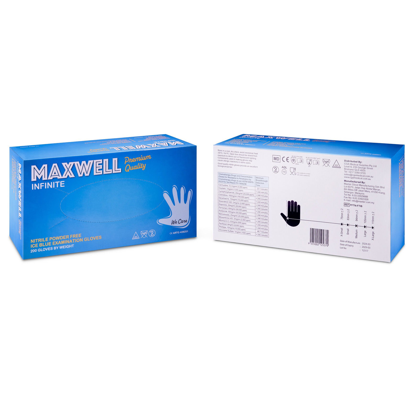 Studio product photo of a box of patient examination gloves photographed in Brisbane