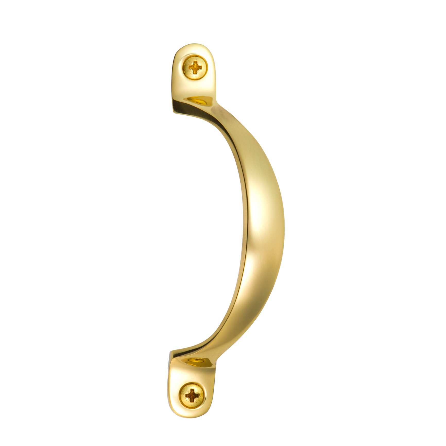 Studio product photo of a polished chrome offset pull handle shown from a front, photographed in Brisbane by VERAS Studio