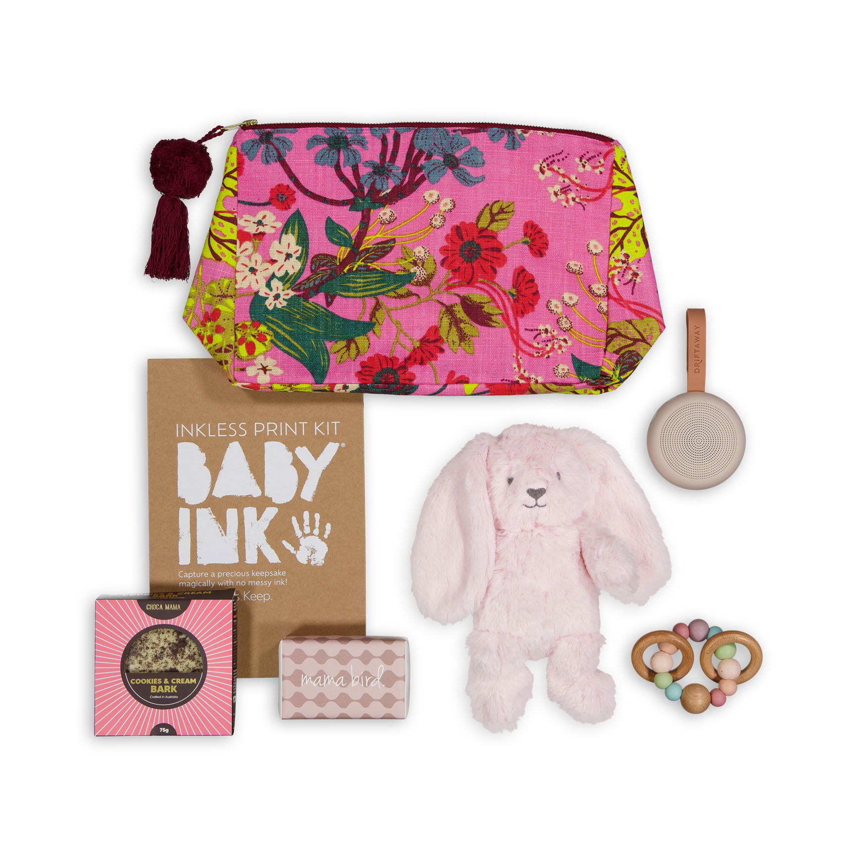 Brisbane studio photography of a baby gift set featuring a cuddly toy and soft blanket.