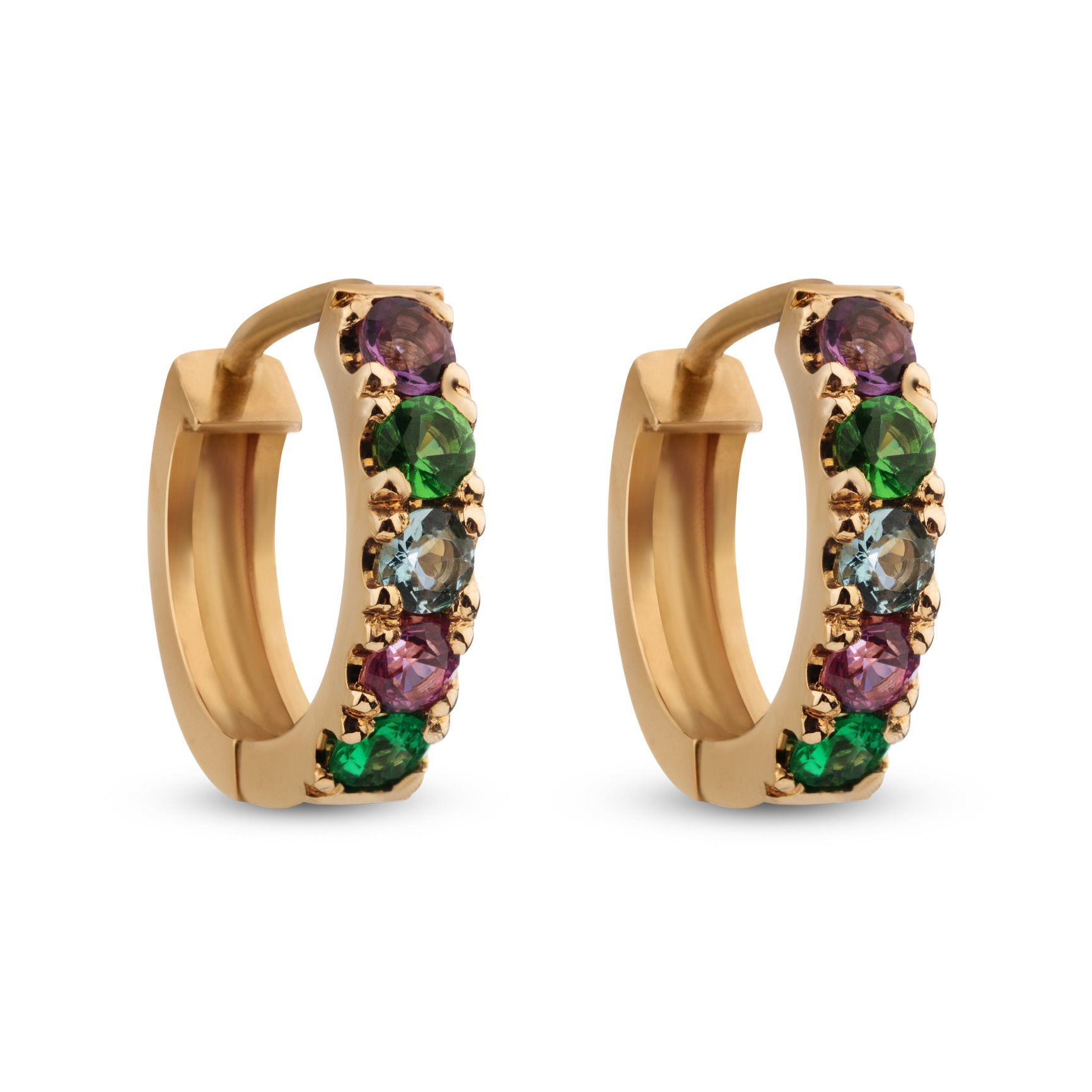 Front view of gold earrings photographed on white background at VERAS Studio Brisbane