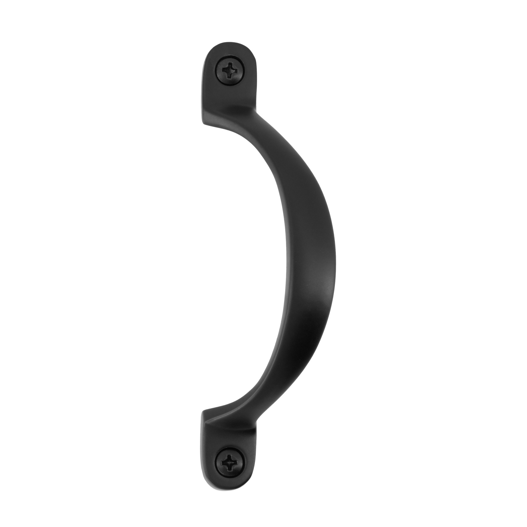 Studio product photo of a matt black offset pull handle shown from a front, photographed in Brisbane by VERAS Studio