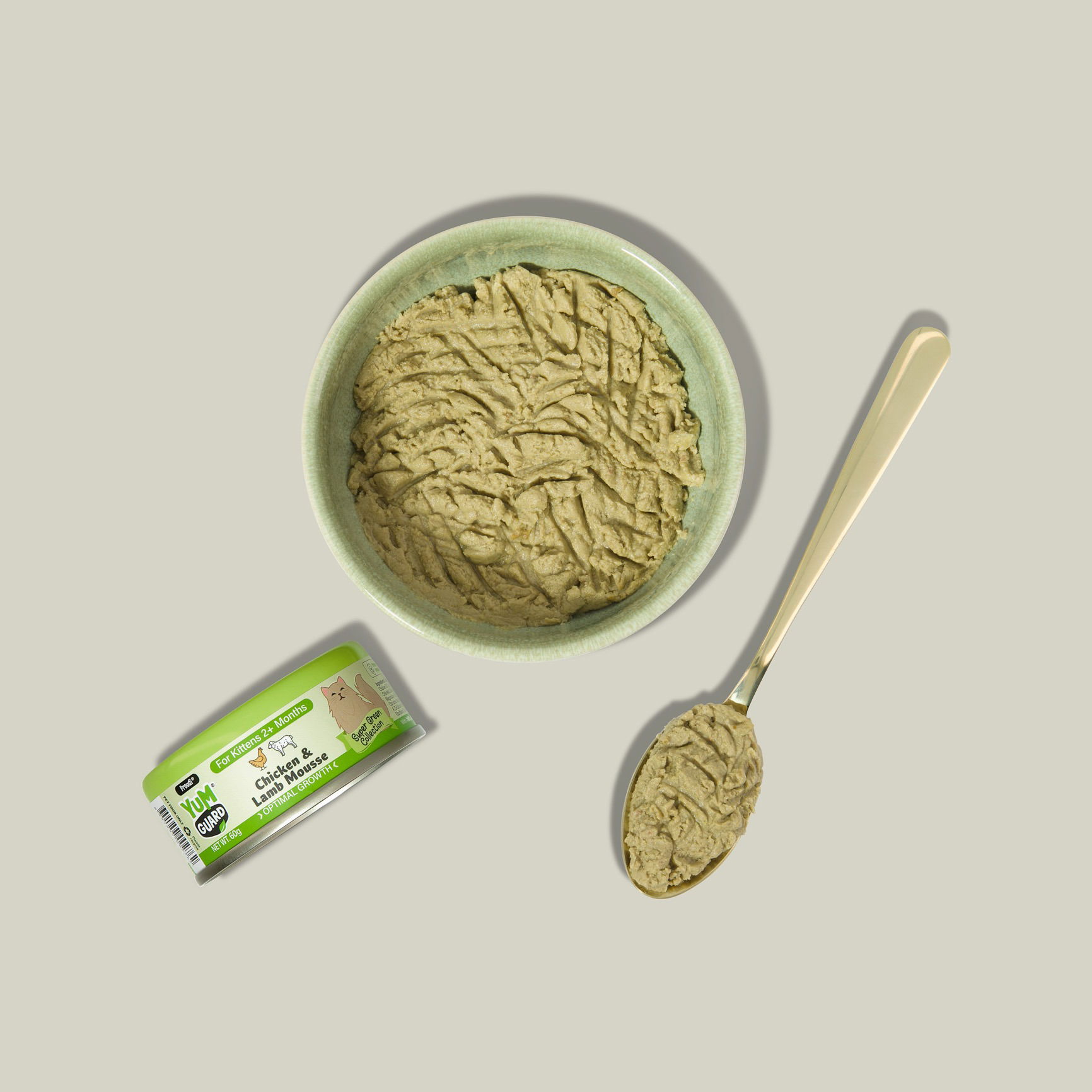 Flat lay style top view cat food can photography