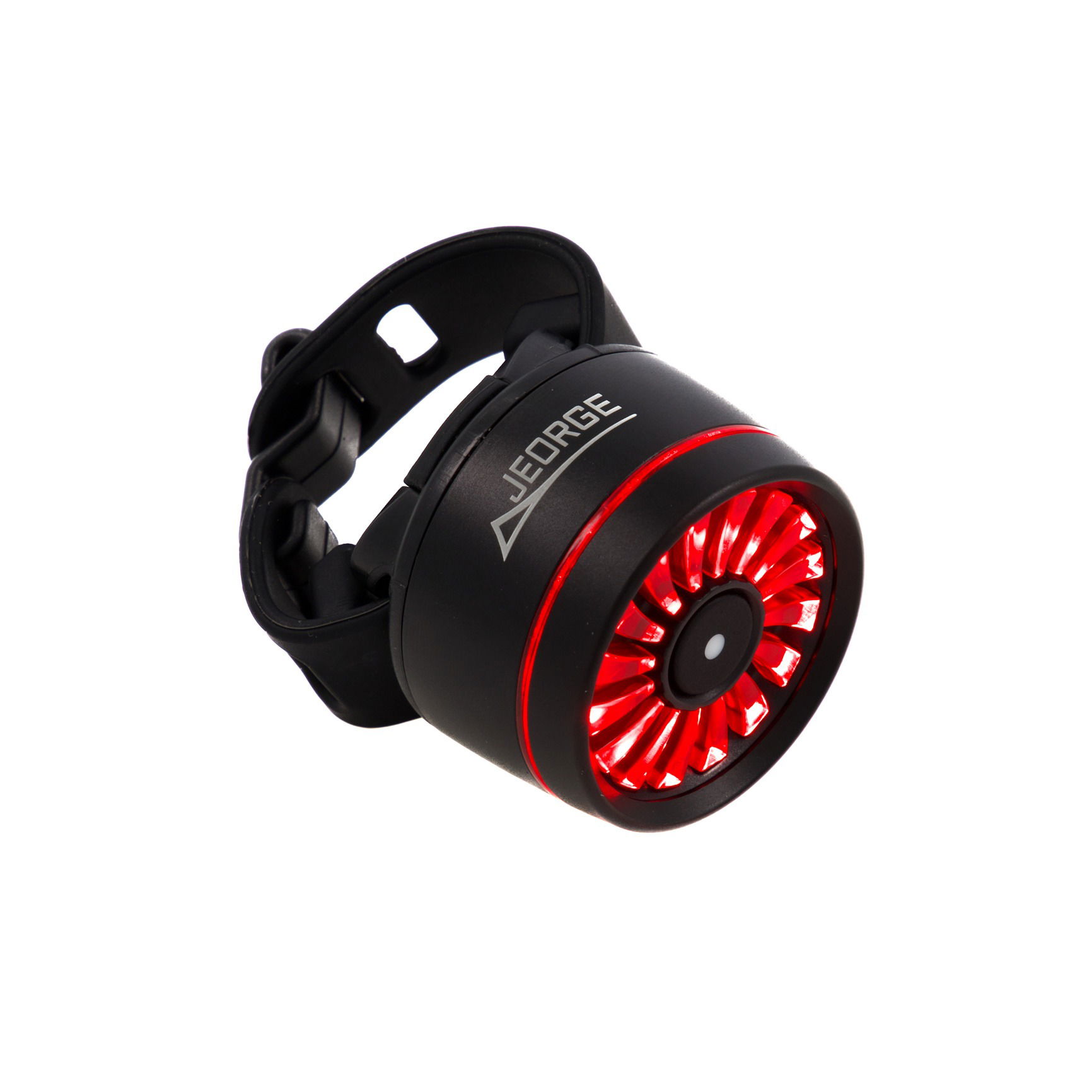 Bicycle light photographed in a Brisbane studio, showcasing compact design, brightness, and mounting details