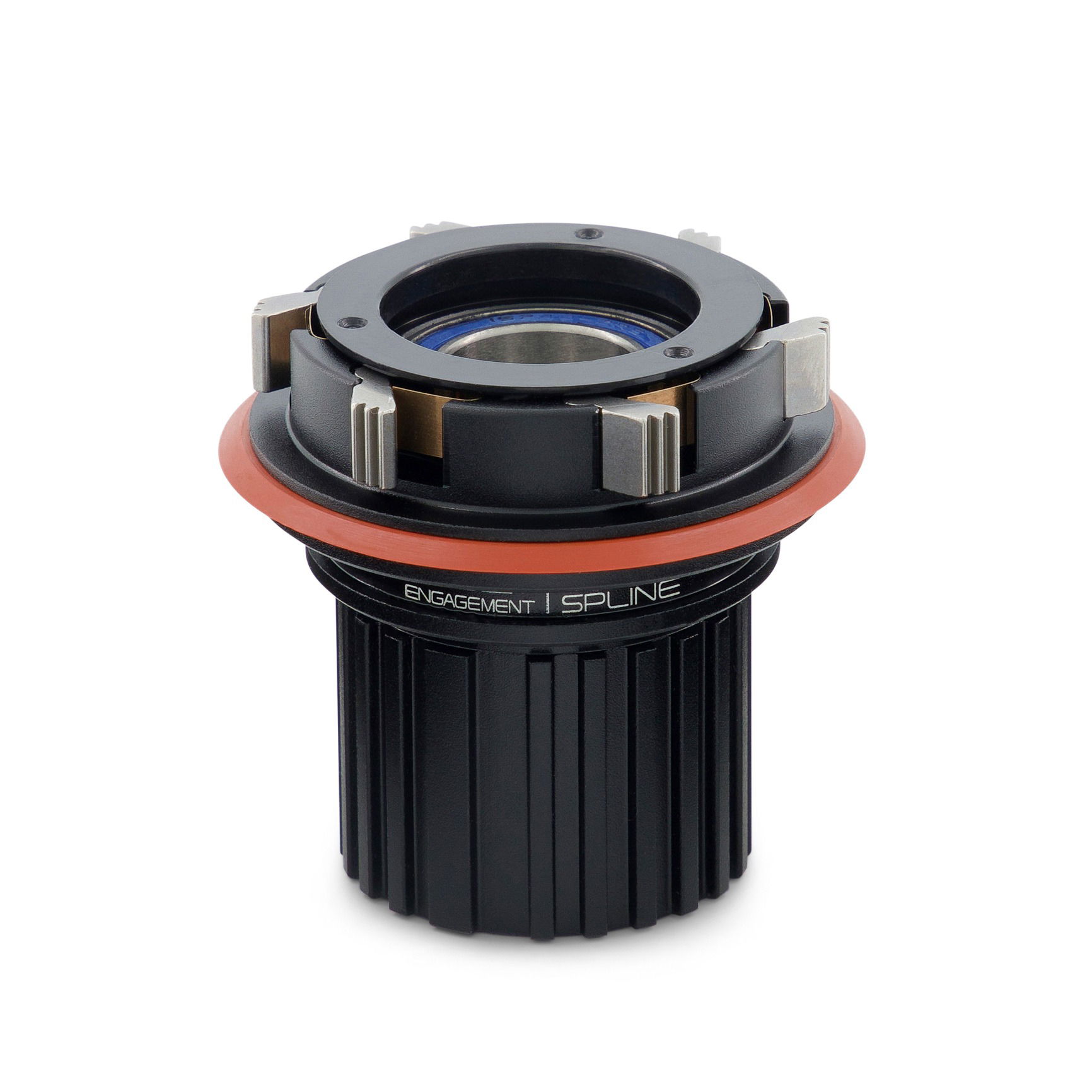 Studio product photo of front bicycle freehub showing metallic finish photographed in Brisbane