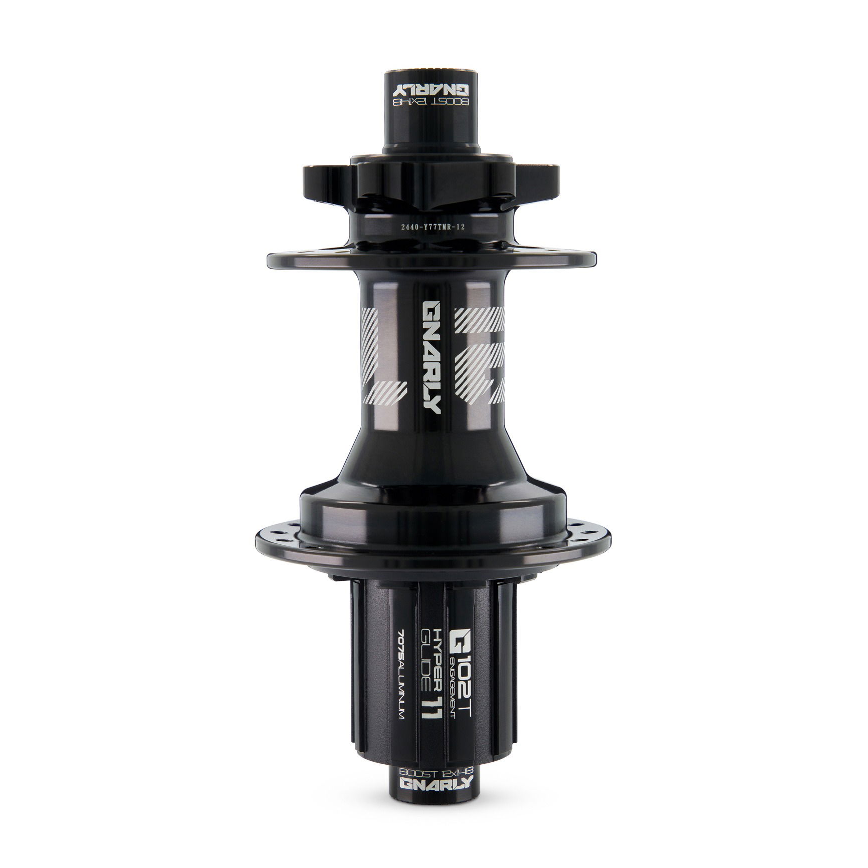Front view studio photo of black bicycle hub photographed under soft light at VERAS Studio Brisbane