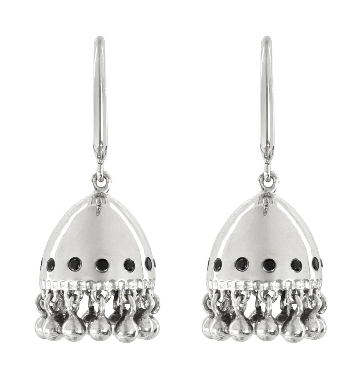 Front view of silver earrings photographed on white background at VERAS Studio Brisbane