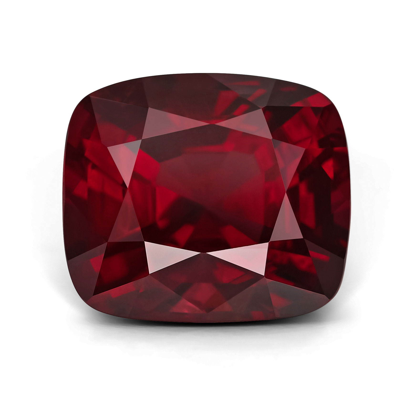 Front view of a ruby gemstone photographed in a Brisbane studio, highlighting cut, clarity, and color