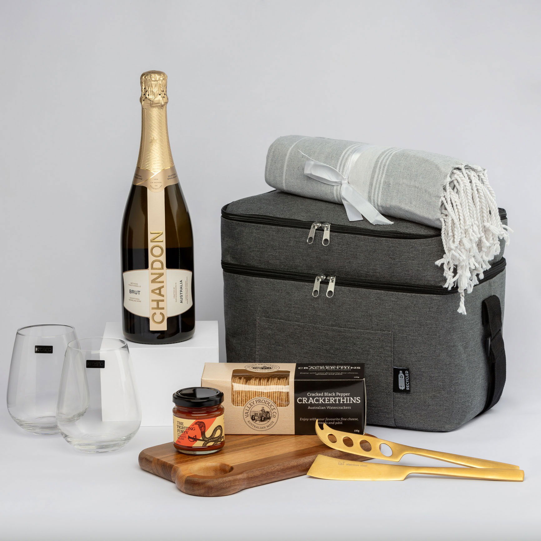Styled beverage gift set photographed in Brisbane, featuring coordinated kitchenware items.