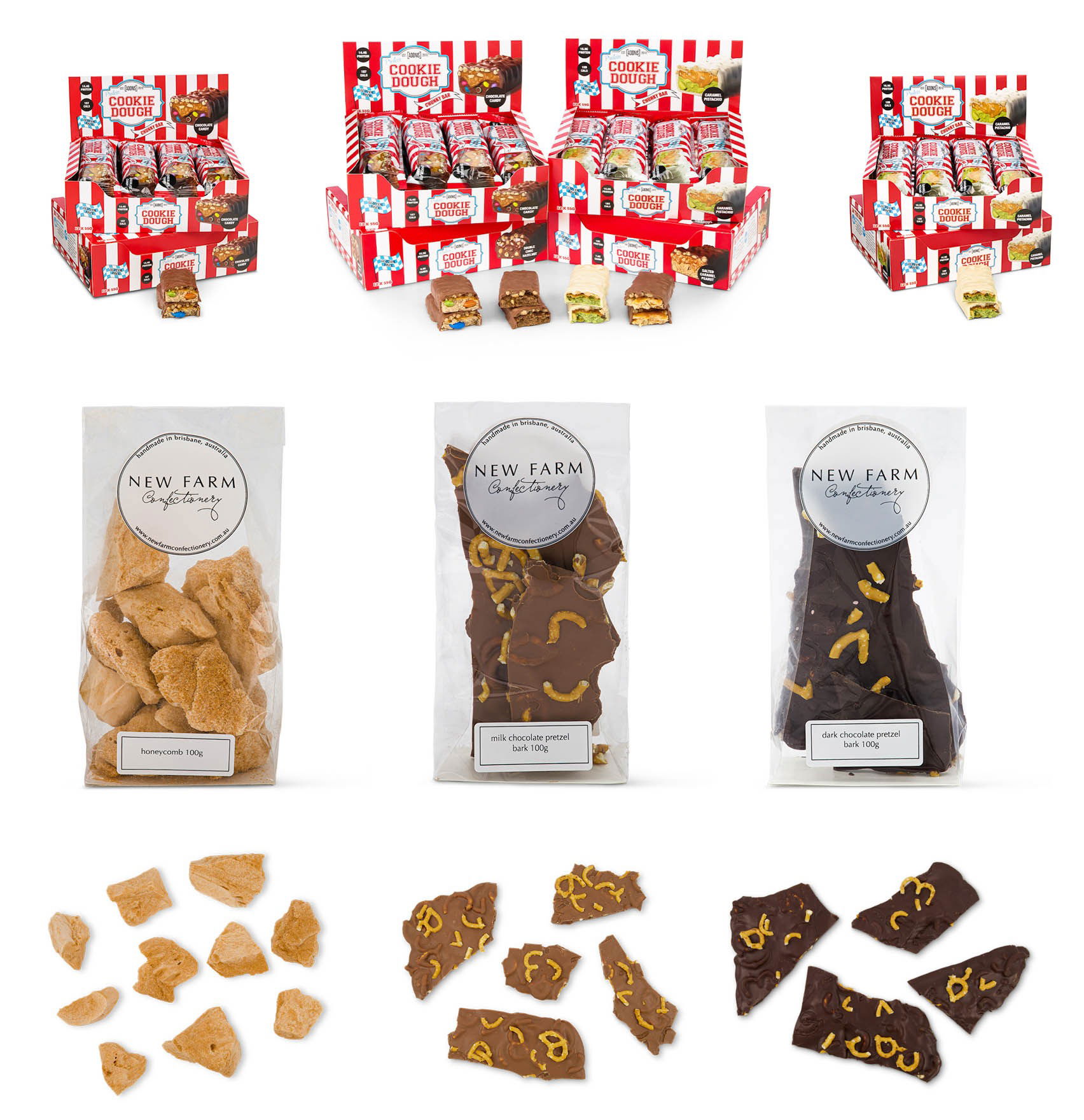 Assorted chocolates photographed together in a Brisbane studio, highlighting variety, color, and texture