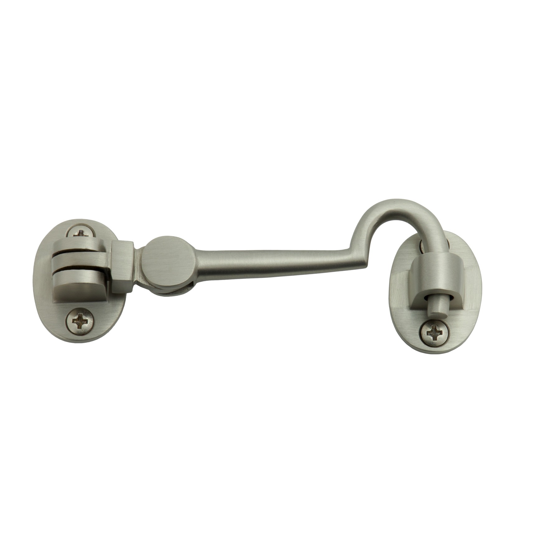 Studio product photo of a satin nickel cabin hook shown from an angle, photographed in Brisbane by VERAS Studio