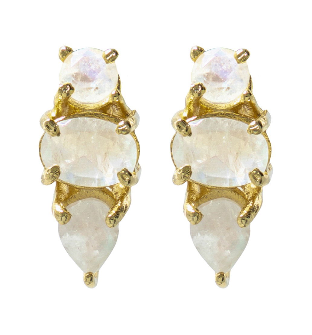 Front view of gold earrings photographed on white background at VERAS Studio Brisbane