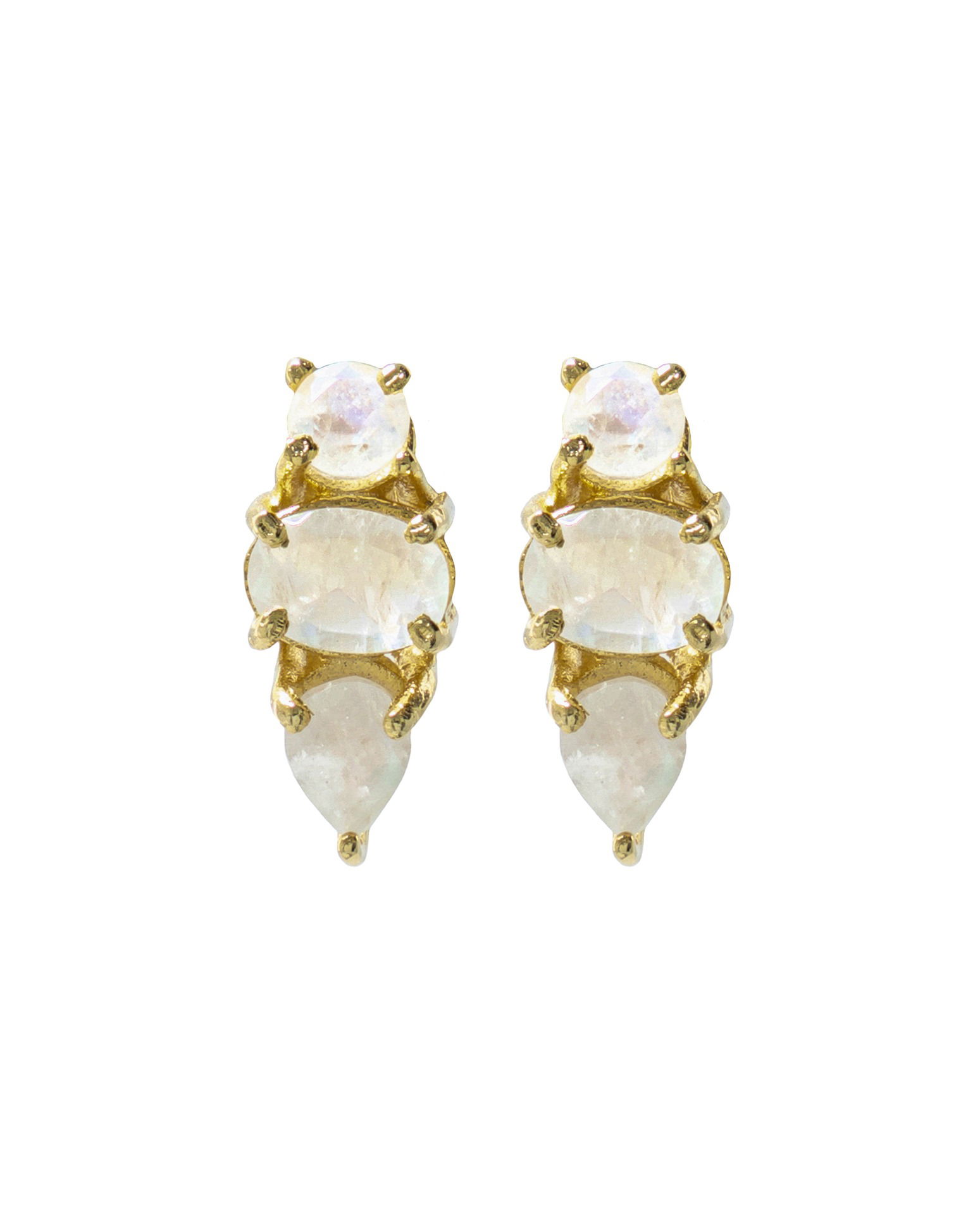 Front view of gold earrings photographed on white background at VERAS Studio Brisbane